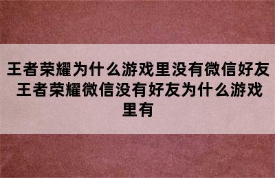 王者荣耀为什么游戏里没有微信好友 王者荣耀微信没有好友为什么游戏里有